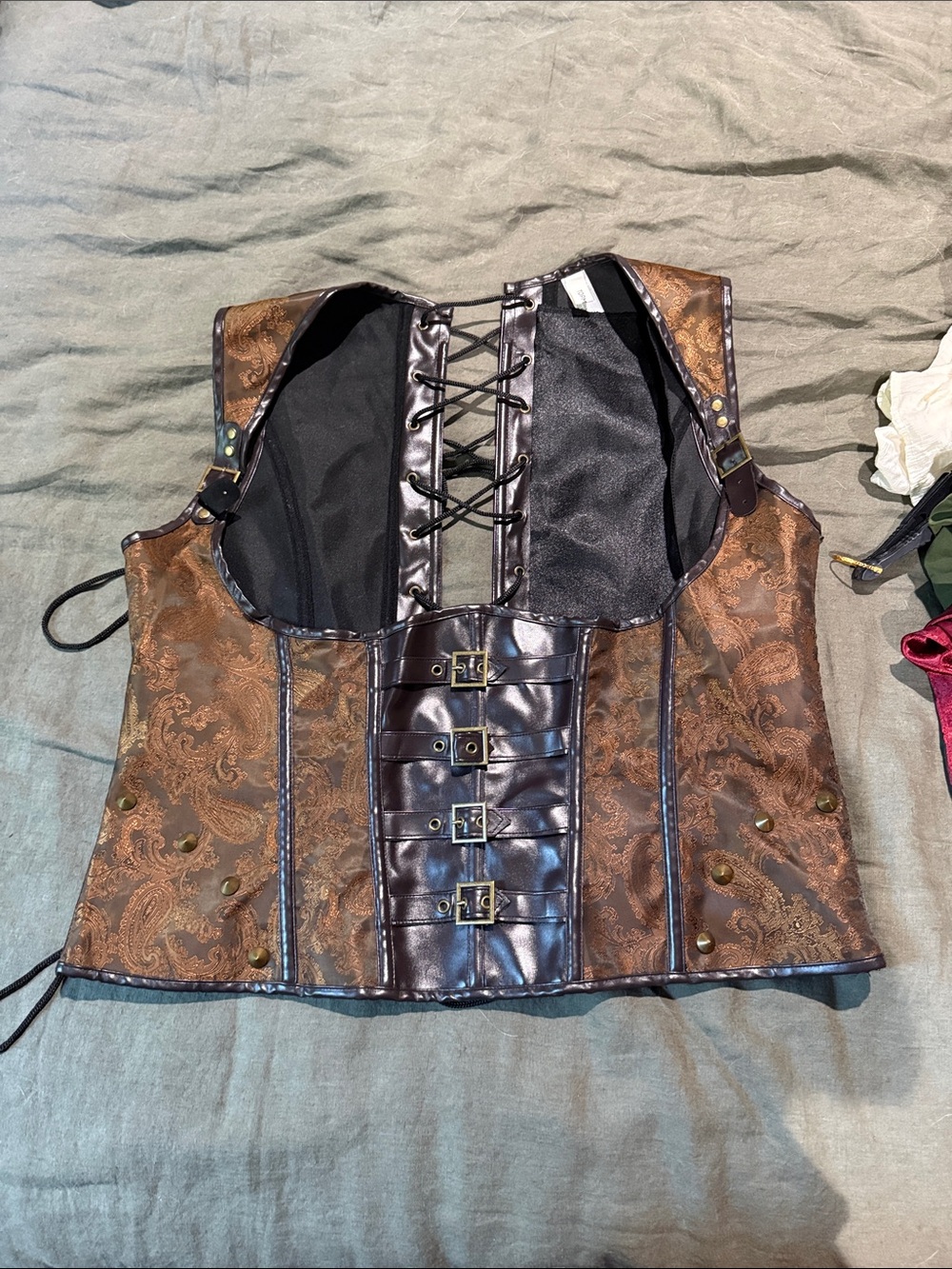 Pirate costume Halloween leather steampunk corset fantasy skirt set top - Picture 2 of 16